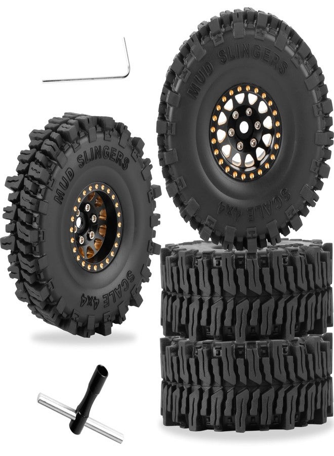 RCarmubWow RC 1.0 Beadlock Wheels 1.0 Beadlock Tires for RC Crawler 1/18 TRX4M,1/24 SCX24,1.0 Beadlock Wheels and Tires Brass Wheels w/Soft Sticky Rubber Tires,4pcs,Style B - Image 1